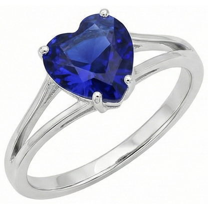 Natural Real ( Not Lab Grown )  Solitaire Heart Cut Ring Sri Lankan Sapphire Split Shank 2.50 Carats