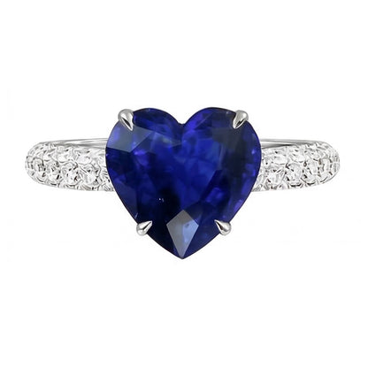 Solitaire Heart Cut Sapphire Ring With Natural Earth Mined Diamond Accents 4.50 Carats