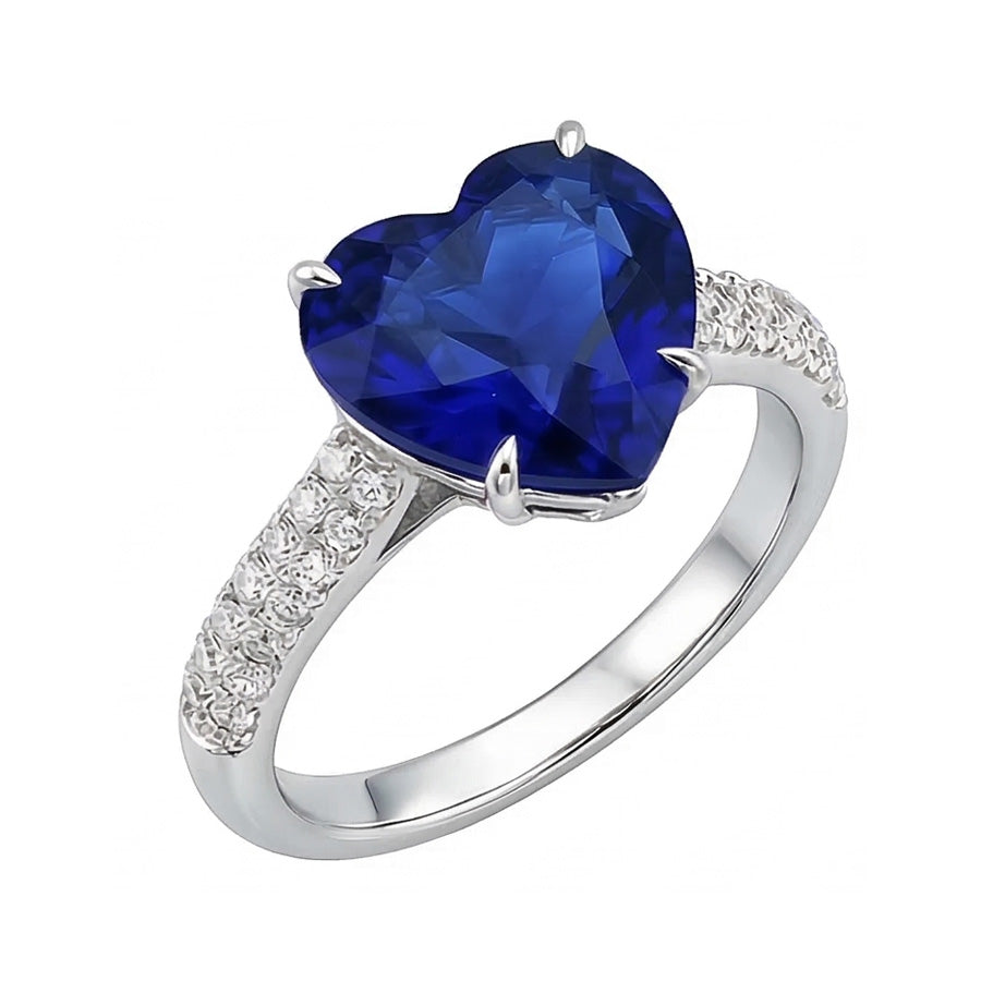 Solitaire Heart Cut Sapphire Ring With Natural Earth Mined Diamond Accents 4.50 Carats