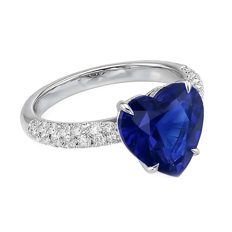 Solitaire Heart Cut Sapphire Ring With Natural Earth Mined Diamond Accents 4.50 Carats