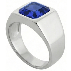 IGI CERTIFIED Solitaire Men's Ring 1.50 Carats Flush Set Blue Sapphire Asscher Cut