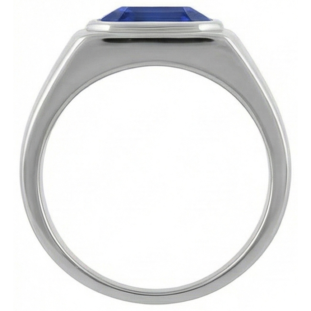 IGI CERTIFIED Solitaire Men's Ring 1.50 Carats Flush Set Blue Sapphire Asscher Cut