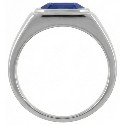 IGI CERTIFIED Solitaire Men's Ring 1.50 Carats Flush Set Blue Sapphire Asscher Cut