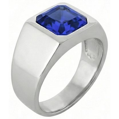 IGI CERTIFIED Solitaire Men's Ring 1.50 Carats Flush Set Blue Sapphire Asscher Cut