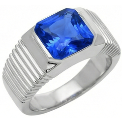 IGI CERTIFIED Solitaire Men's Ring Radiant Ceylon Color Sapphire Flush Set 2.50 Carats