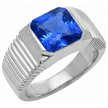 Natural Real ( Not Lab Grown )  Solitaire Men's Ring Radiant Ceylon Sapphire Flush Set 2.50 Carats