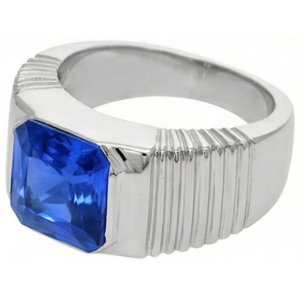 Natural Real ( Not Lab Grown )  Solitaire Men's Ring Radiant Ceylon Sapphire Flush Set 2.50 Carats