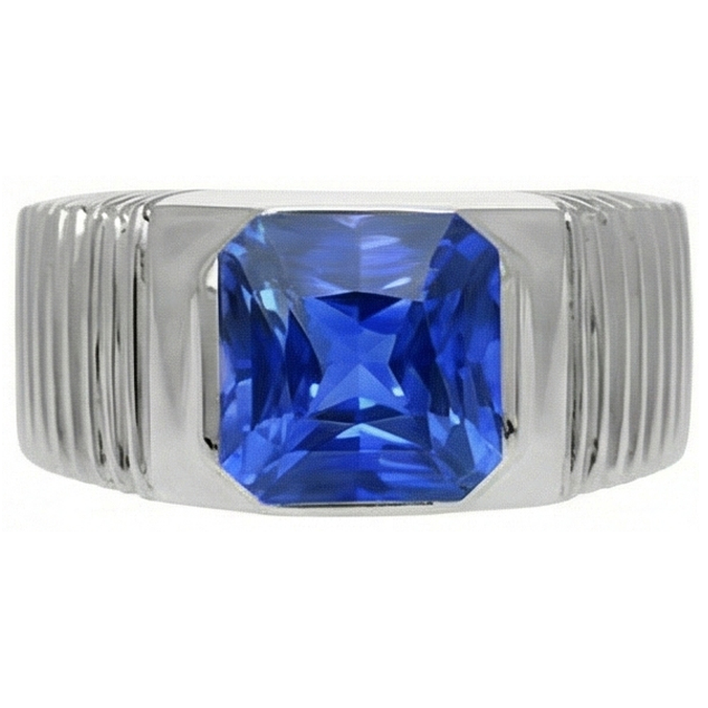 Natural Real ( Not Lab Grown )  Solitaire Men's Ring Radiant Ceylon Sapphire Flush Set 2.50 Carats