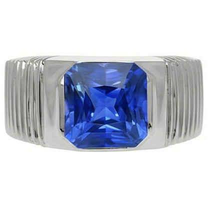 Natural Real ( Not Lab Grown )  Solitaire Men's Ring Radiant Ceylon Sapphire Flush Set 2.50 Carats