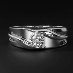 Mined Diamond Solitaire Mens Wedding Band Round Cut