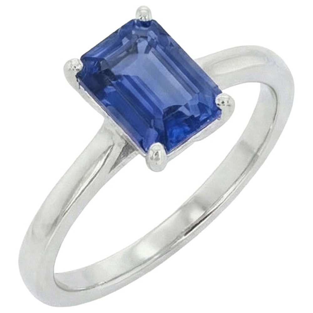 Solitaire Natural Blue Sapphire Ring Emerald Prong Set 1.50 Carats