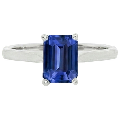 Solitaire Natural Blue Sapphire Ring Emerald Prong Set 1.50 Carats
