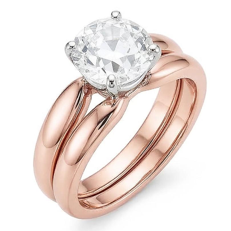 Solitaire Old Cut Natural Earth Mined Diamond Wedding Ring Set Tapered Shank 1.50 Carats
