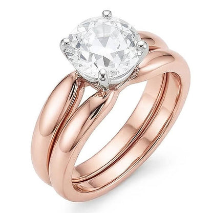Solitaire Old Cut Natural Earth Mined Diamond Wedding Ring Set Tapered Shank 1.50 Carats