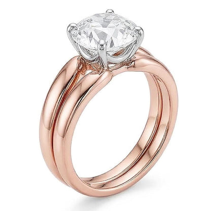 Solitaire Old Cut Natural Earth Mined Diamond Wedding Ring Set Tapered Shank 1.50 Carats