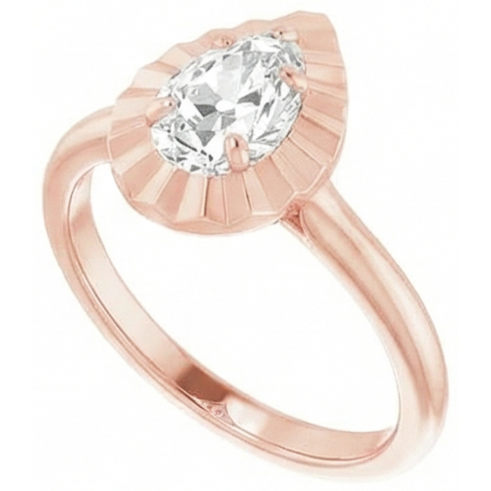 Solitaire Old Cut Pear Natural Earth Mined Diamond Ring 14K Rose Gold 2.15 Carats