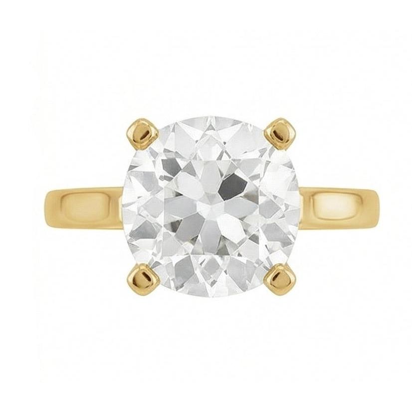 Solitaire Old Cut Round Mined Natural Real Diamond ( Not Lab Grown ) Engagement Ring 4 Carats