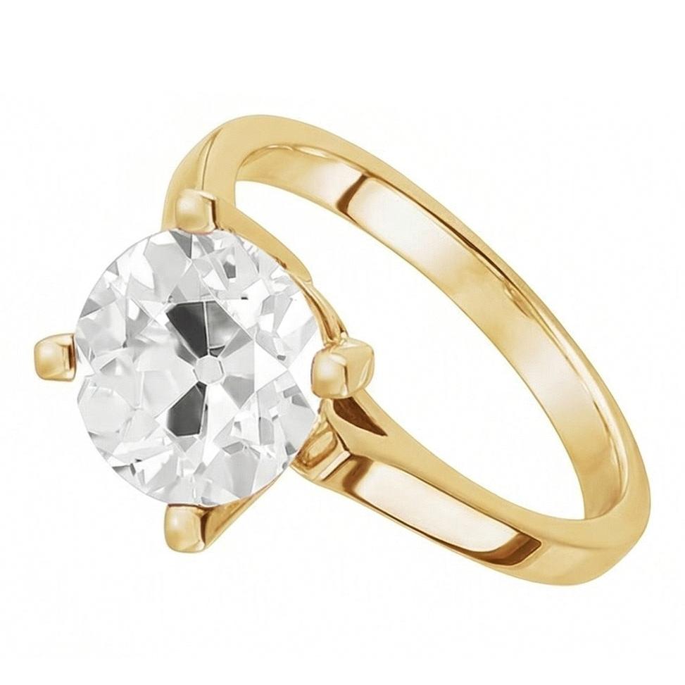 Solitaire Old Cut Round Mined Natural Real Diamond ( Not Lab Grown ) Engagement Ring 4 Carats