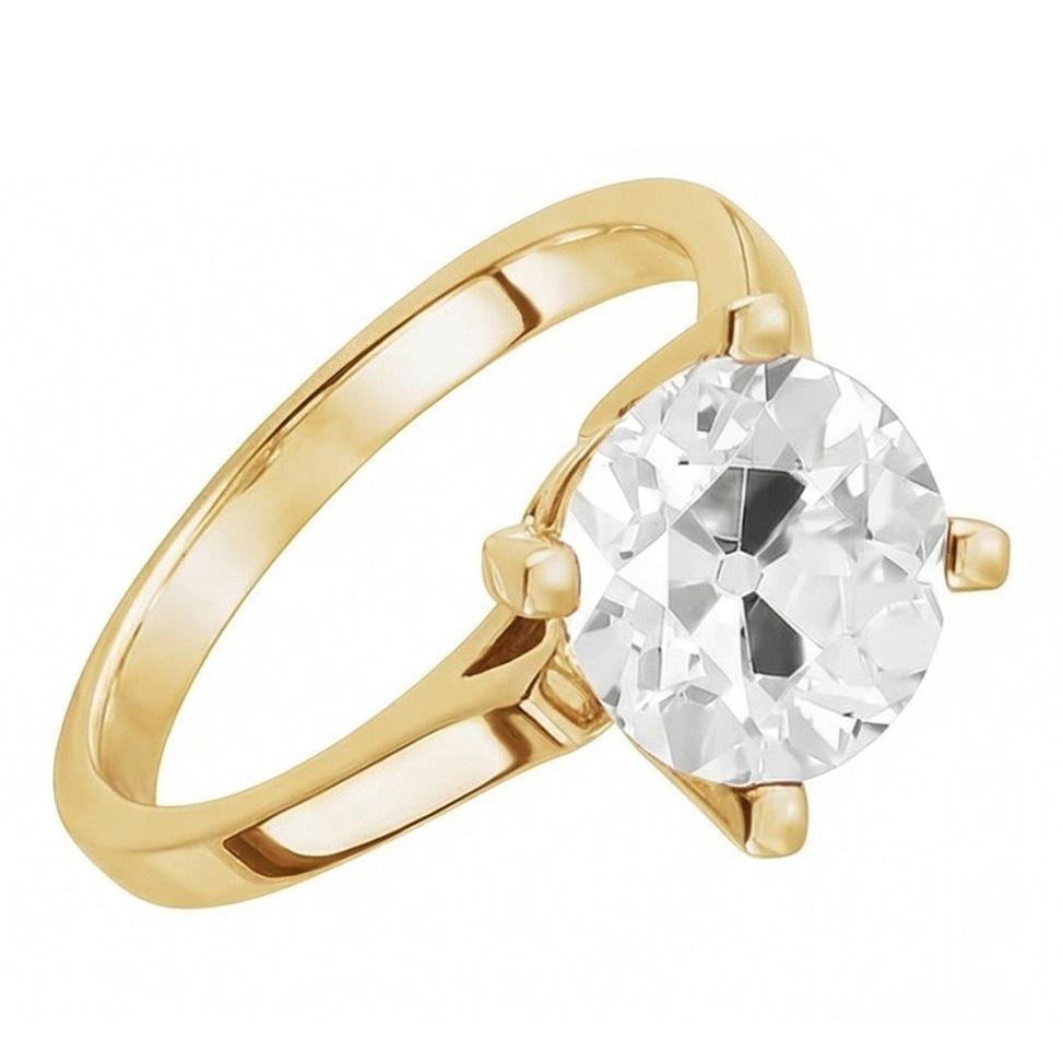 Solitaire Old Cut Round Mined Natural Real Diamond ( Not Lab Grown ) Engagement Ring 4 Carats