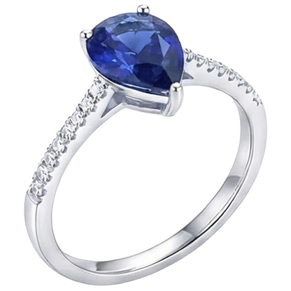 Solitaire Oval Blue Sapphire Ring With Natural Earth Mined Diamond Accents 2.50 Carats