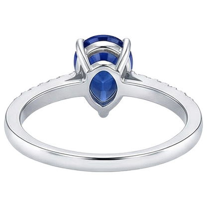 Solitaire Oval Blue Sapphire Ring With Natural Earth Mined Diamond Accents 2.50 Carats