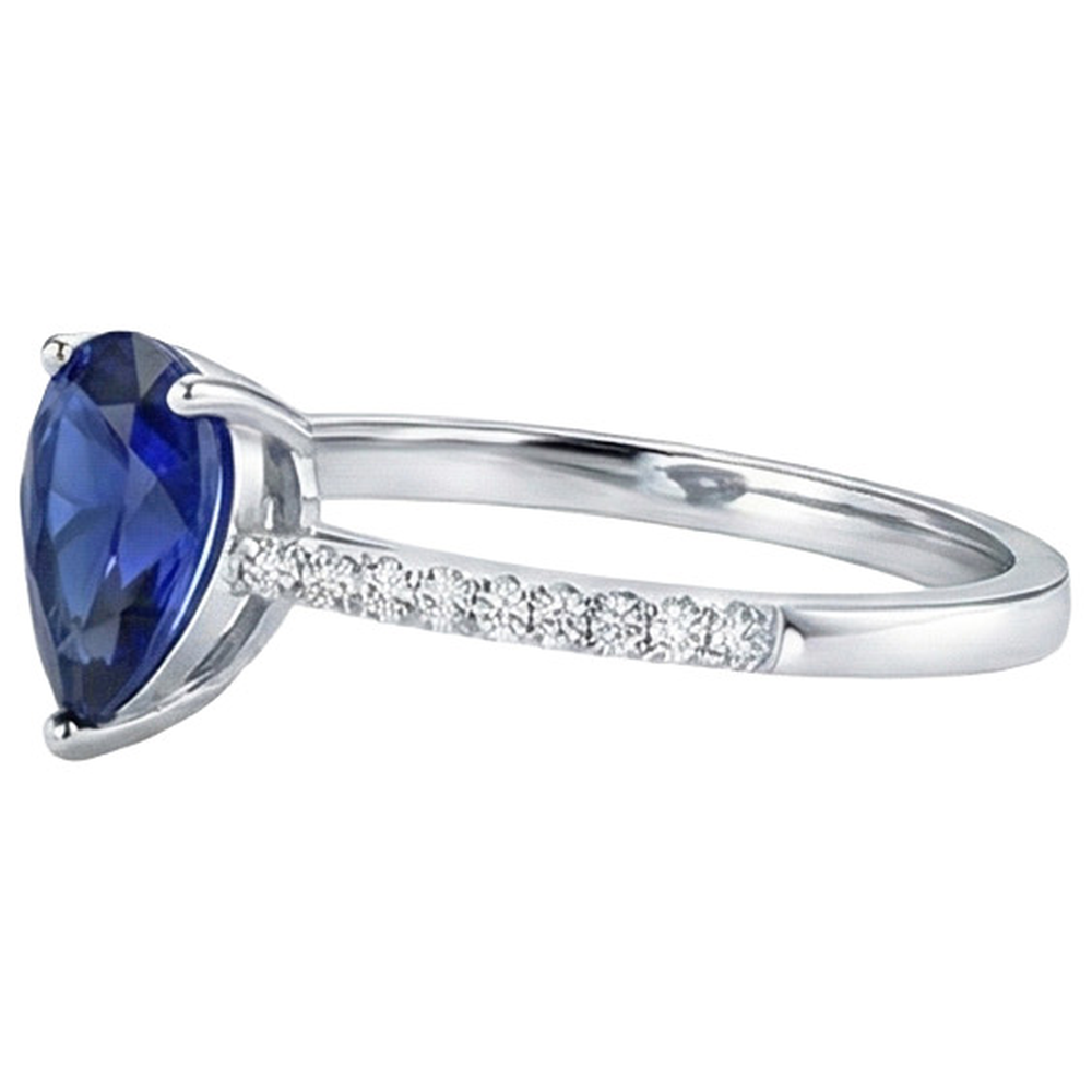 Solitaire Oval Blue Sapphire Ring With Natural Earth Mined Diamond Accents 2.50 Carats
