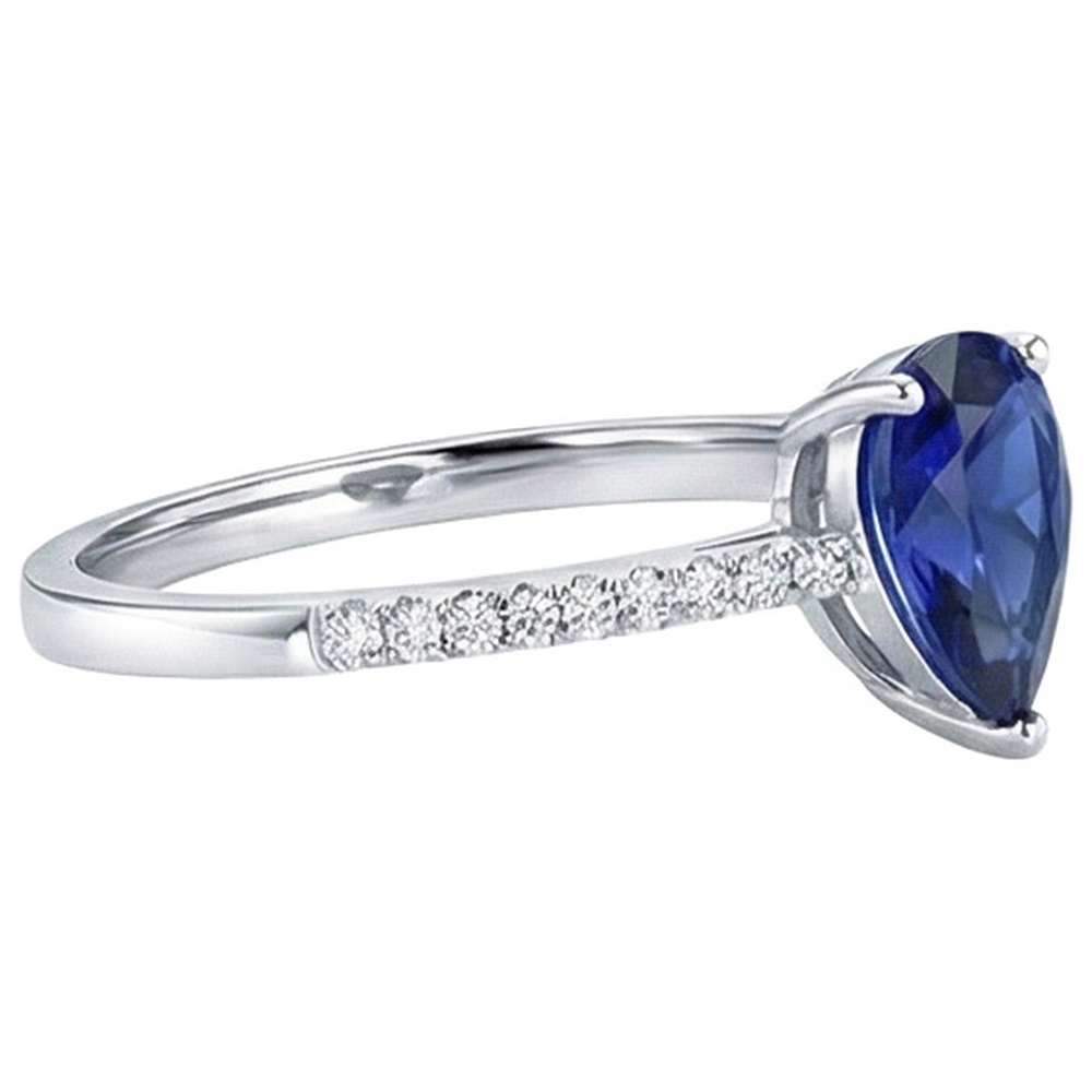 Solitaire Oval Blue Sapphire Ring With Natural Earth Mined Diamond Accents 2.50 Carats