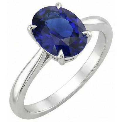 Natural Real ( Not Lab Grown )  Solitaire Oval Cut Blue Sapphire Ring 2 Carats White Gold 14K
