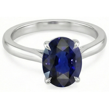 Natural Real ( Not Lab Grown )  Solitaire Oval Cut Blue Sapphire Ring 2 Carats White Gold 14K
