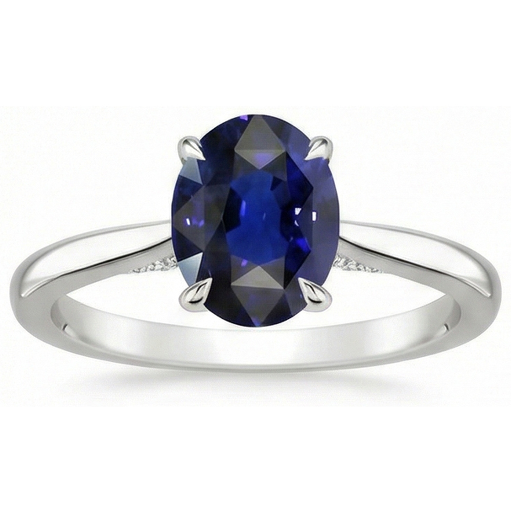 Natural Real ( Not Lab Grown )  Solitaire Oval Cut Blue Sapphire Ring 2 Carats White Gold 14K
