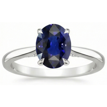 Natural Real ( Not Lab Grown )  Solitaire Oval Cut Blue Sapphire Ring 2 Carats White Gold 14K