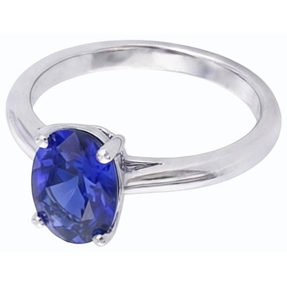 Solitaire Oval Gemstone Ring Prong Set Natural Blue Sapphire 1 Carat