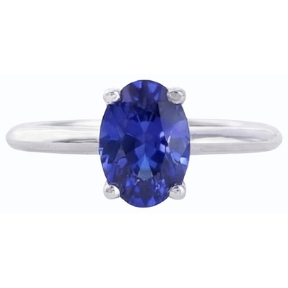 Solitaire Oval Gemstone Ring Prong Set Natural Blue Sapphire 1 Carat