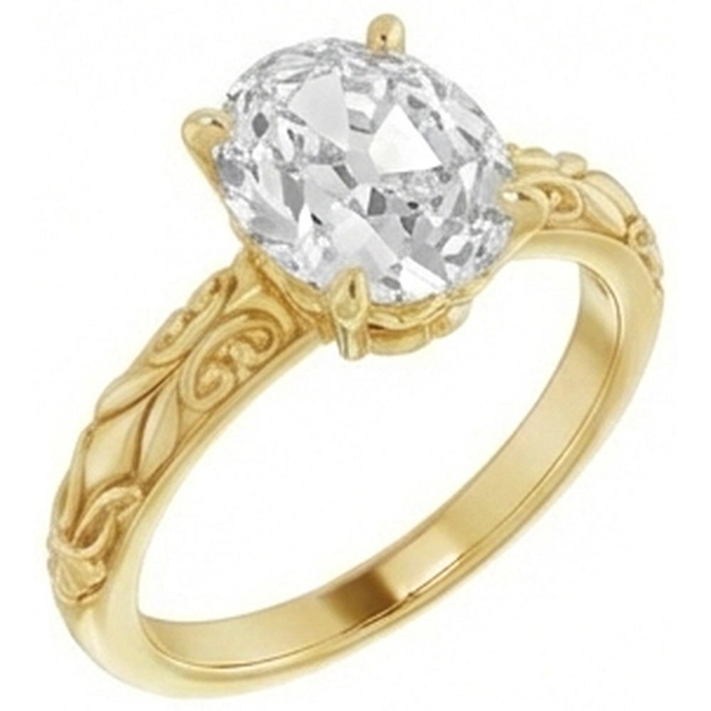 Solitaire Oval Mined Natural Real Diamond ( Not Lab Grown ) Old Cut Antique Style Yellow Gold Ring 3 Carats