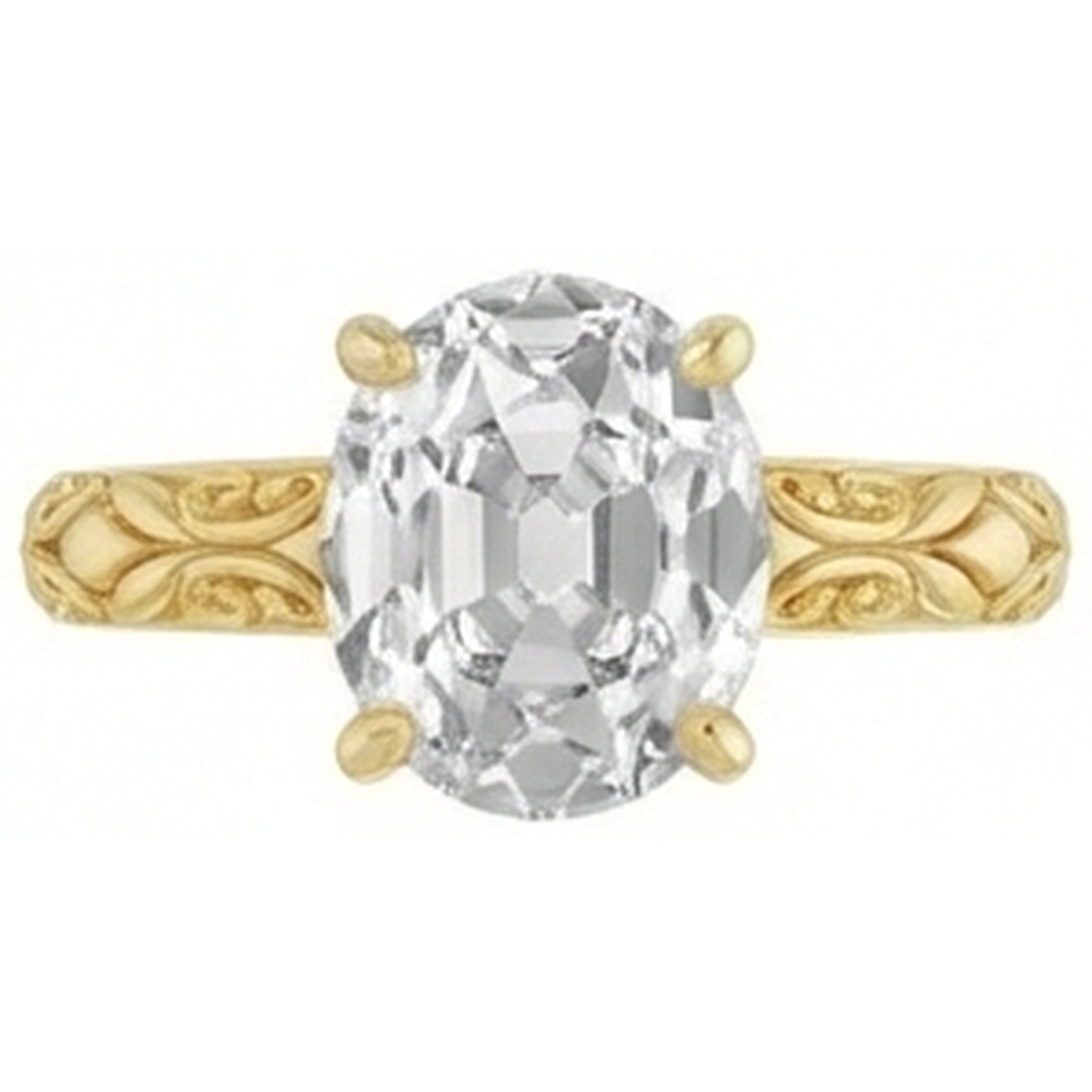 Solitaire Oval Mined Natural Real Diamond ( Not Lab Grown ) Old Cut Antique Style Yellow Gold Ring 3 Carats