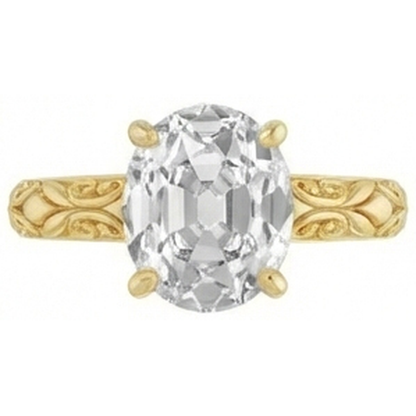 Solitaire Oval Mined Natural Real Diamond ( Not Lab Grown ) Old Cut Antique Style Yellow Gold Ring 3 Carats