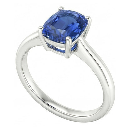 Solitaire Oval Natural Blue Sapphire Ring 2 Carats 14K White Gold