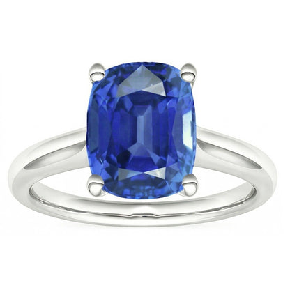 Solitaire Oval Natural Blue Sapphire Ring 2 Carats 14K White Gold