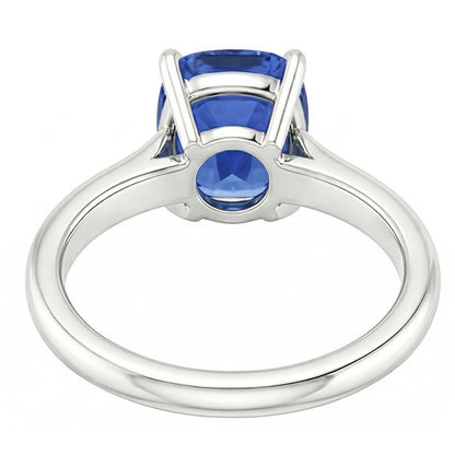 Solitaire Oval Natural Blue Sapphire Ring 2 Carats 14K White Gold
