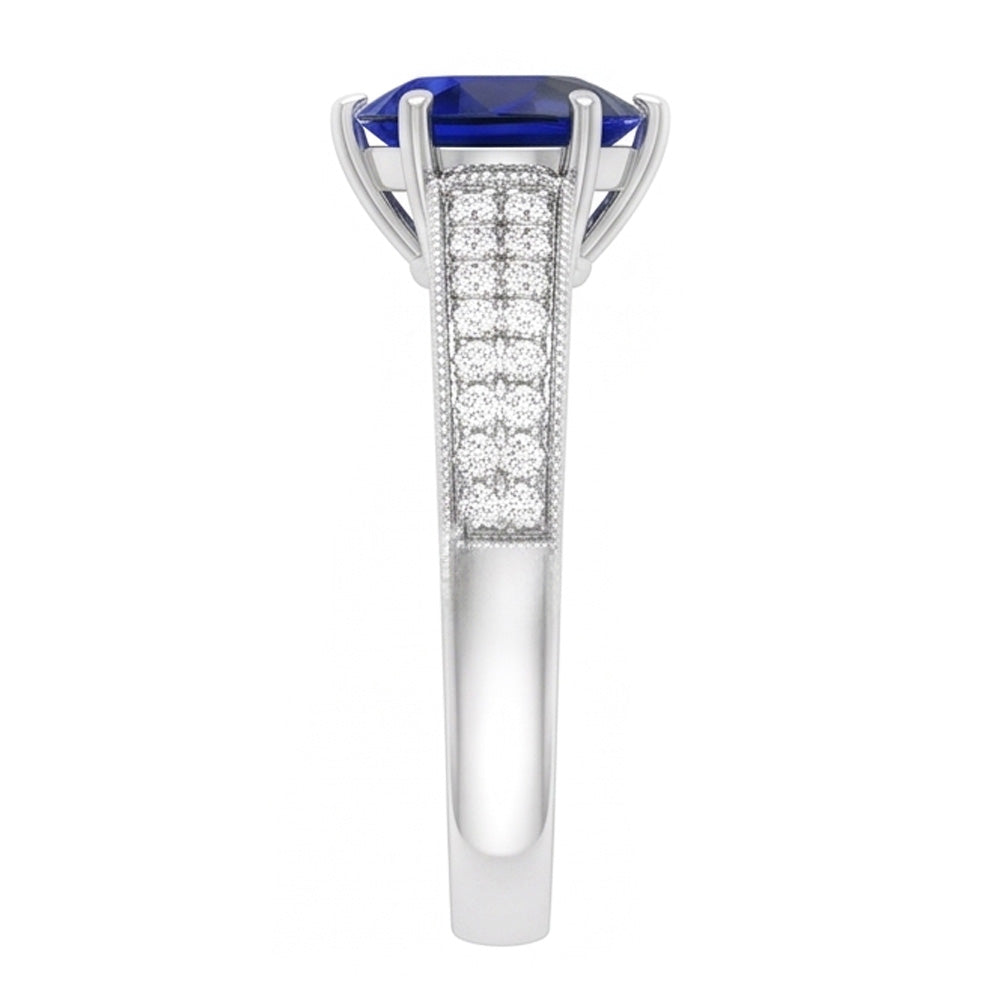 Solitaire Pear Blue Sapphire Ring With Natural Earth Mined Diamond Accents 3 Carats
