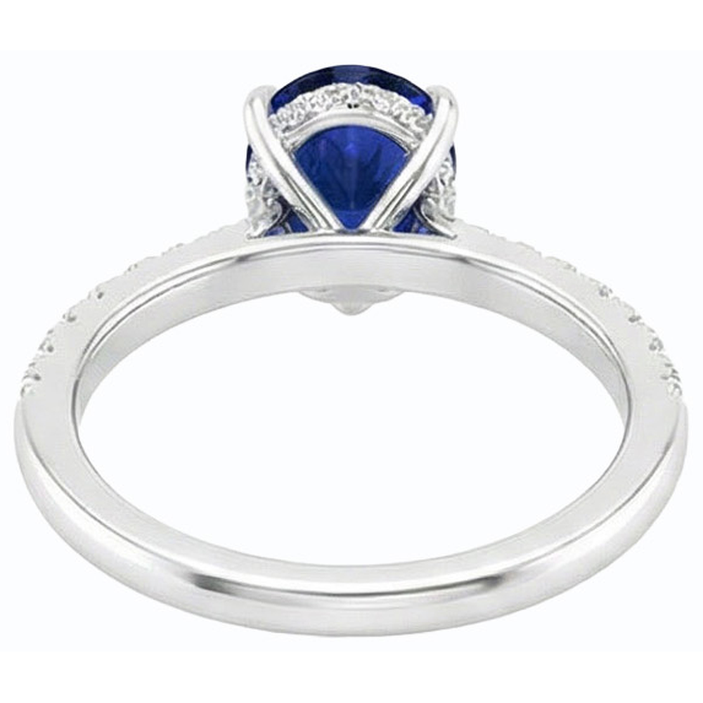 Solitaire Pear Ceylon Sapphire Ring With Natural Earth Mined Diamond Accents 3.50 Carats