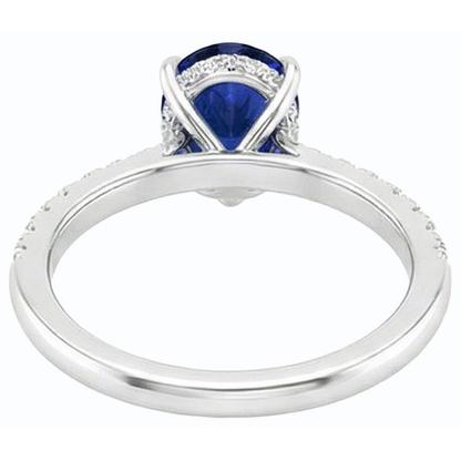 Solitaire Pear Ceylon Sapphire Ring With Natural Earth Mined Diamond Accents 3.50 Carats