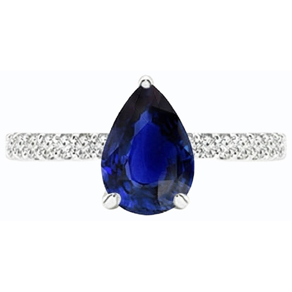 Solitaire Pear Ceylon Sapphire Ring With Natural Earth Mined Diamond Accents 3.50 Carats
