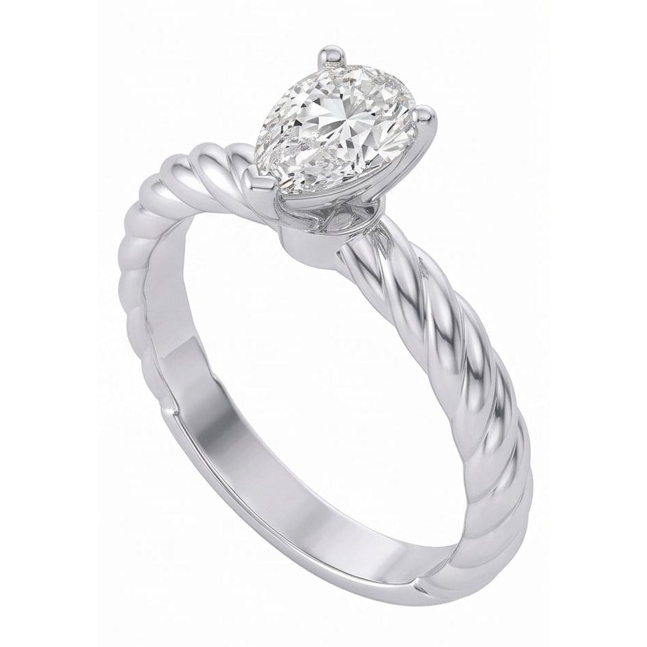 Solitaire Pear Natural Earth Mined Diamond 1.50 Carat Wedding Ring Rope Style Shank