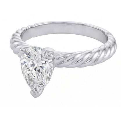Solitaire Pear Natural Earth Mined Diamond 1.50 Carat Wedding Ring Rope Style Shank