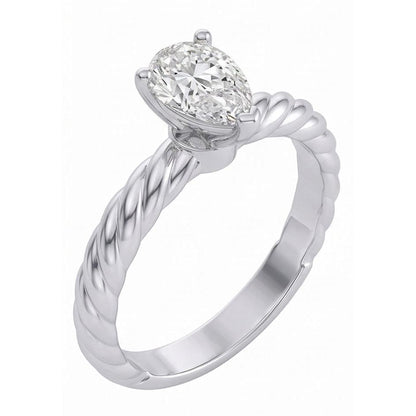 Solitaire Pear Natural Earth Mined Diamond 1.50 Carat Wedding Ring Rope Style Shank