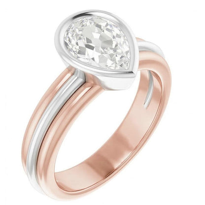 Solitaire Pear Old European Natural Earth Mined Diamond Ring Bezel Set 2.20 Carats