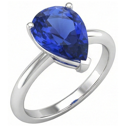 Natural Real ( Not Lab Grown )  Solitaire Pear Sri Lankan Sapphire Ring Prong Set 3 Carats Gold