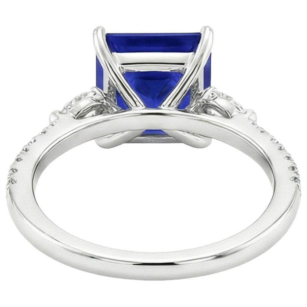 Solitaire Princess Blue Sapphire Pear & Round Natural Earth Mined Diamond Accents 6 Carats