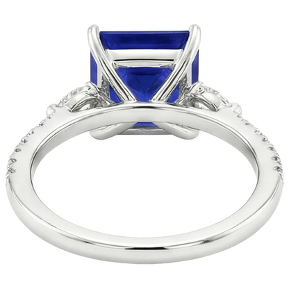 Solitaire Princess Blue Sapphire Pear & Round Natural Earth Mined Diamond Accents 6 Carats